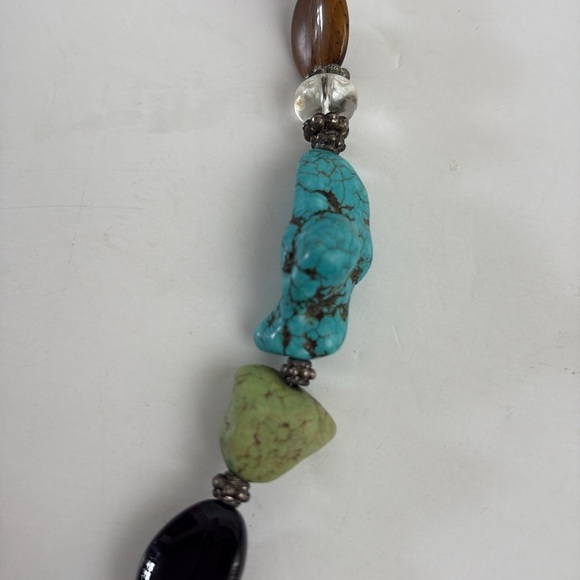 Mixed stone beaded lobster clip necklace turquoise tigers eye coral clear - Picture 14 of 15